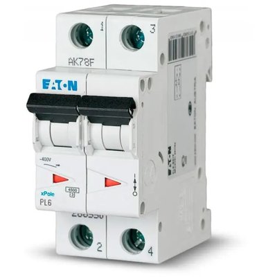 Автомат 2А 2P 6кА PL6 Eaton-Moeller PL6-C2/2 xPole (286562) Автоматичний вимикач 2 полюси, тип C 286562 фото